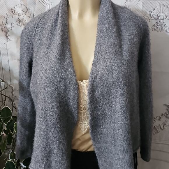 Cynthia Rowley 2- ply Cashmere Gray Open Front Cropped Cardigan Large - Picture 1 of 9
